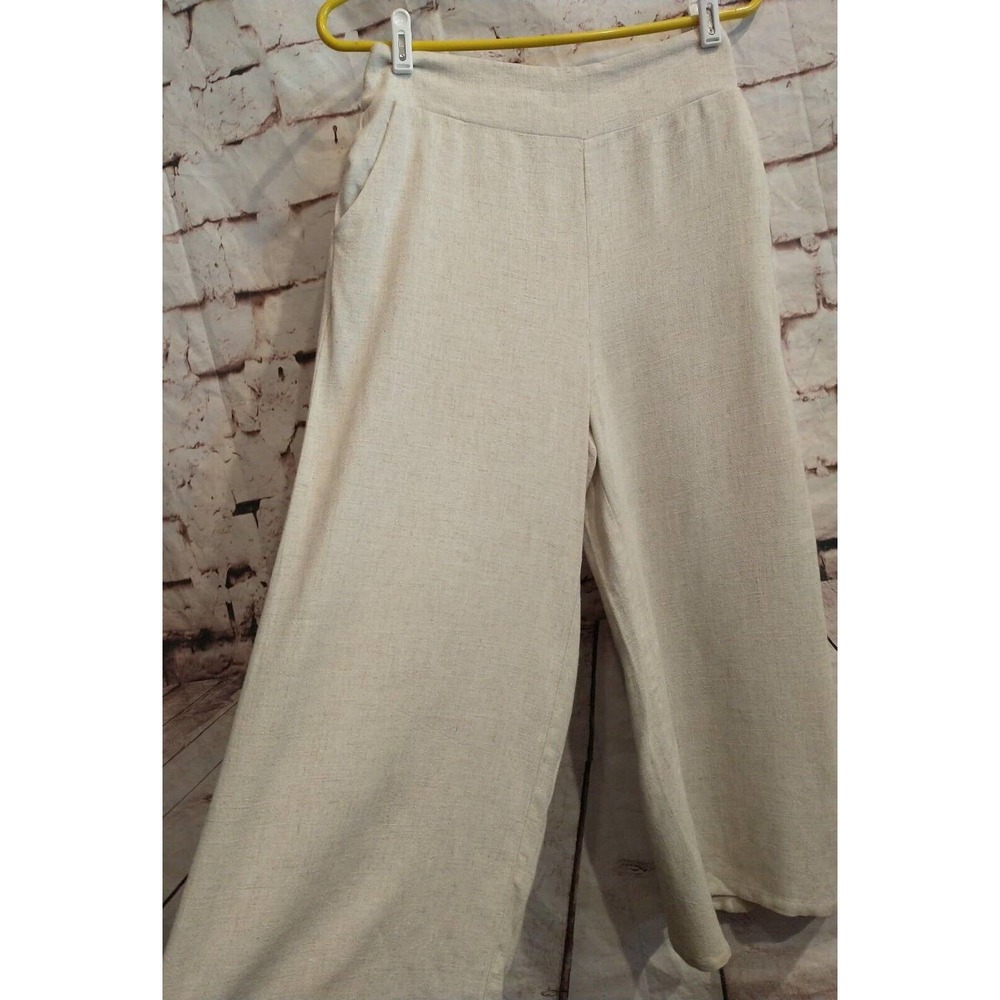 Womens Sz 10 LINEN blend Crop Pants Womens Beige Palooza Coastal Grandma elastic